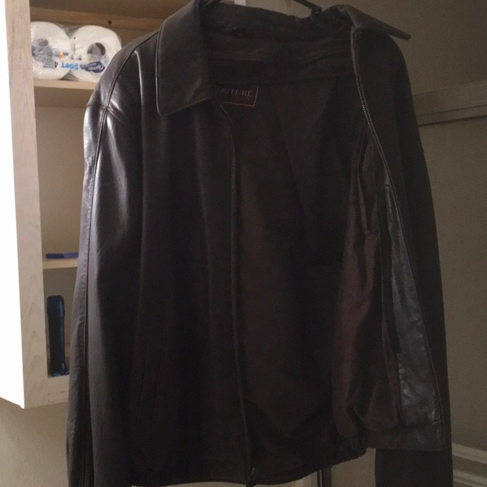 Brown leather coat